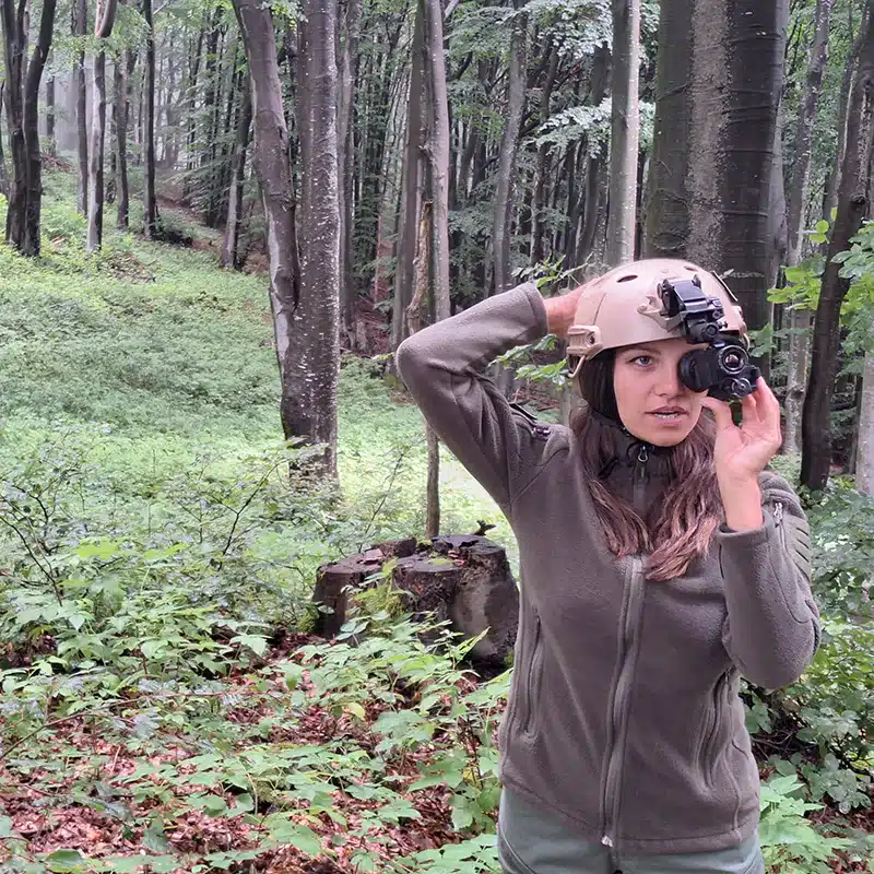 Irarm 640 Mini On A Woman's Helmet Irarm 640 Mini On A Woman's Helmet